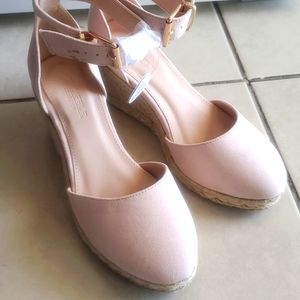 Soft pink wide fit heeled espadrille wedges